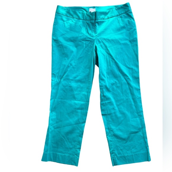 ✅Laundry by Shelli Segal Pants Green Cotton Stretch Flat Front Pockets - Picture 1 of 5